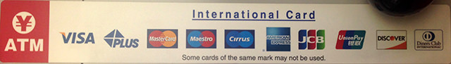 Sign placed on ATMs showing acceptable credit cards